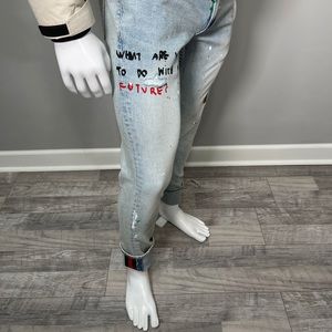 Gucci DIY custom jeans skinny fit light wash Sz 34